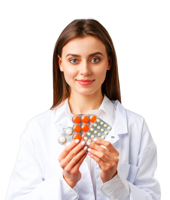 young pharmacist holding medecine