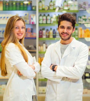 two young pharmacist smiling